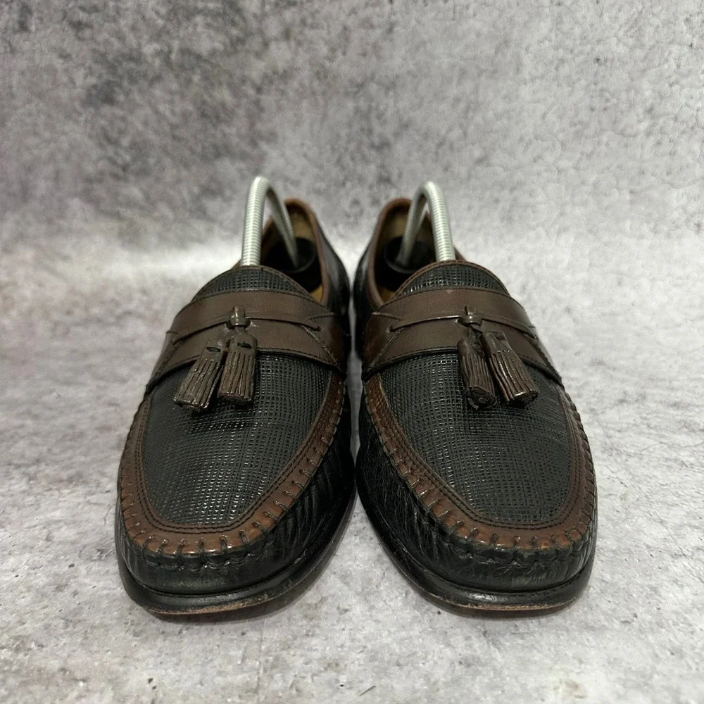 Florsheim Tassel Loafers Mens 10 Black Brown Bio Comfort Woven Leather Slip On
